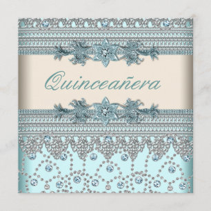 Elfenbens Teal Blå Quinceanera Inbjudningar