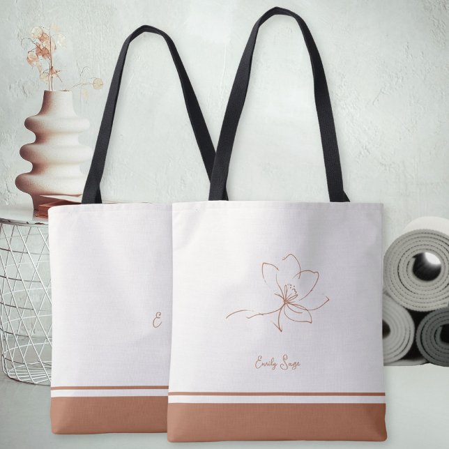 Elfenbens Terrakotta Blommig Linje Konst Minimalis Tygkasse (Minimalist Floral Line Art Zen Ivory Terracotta Tote Bag ©Susanne Sachers - Sunny Wanderlust 🌞✈️)