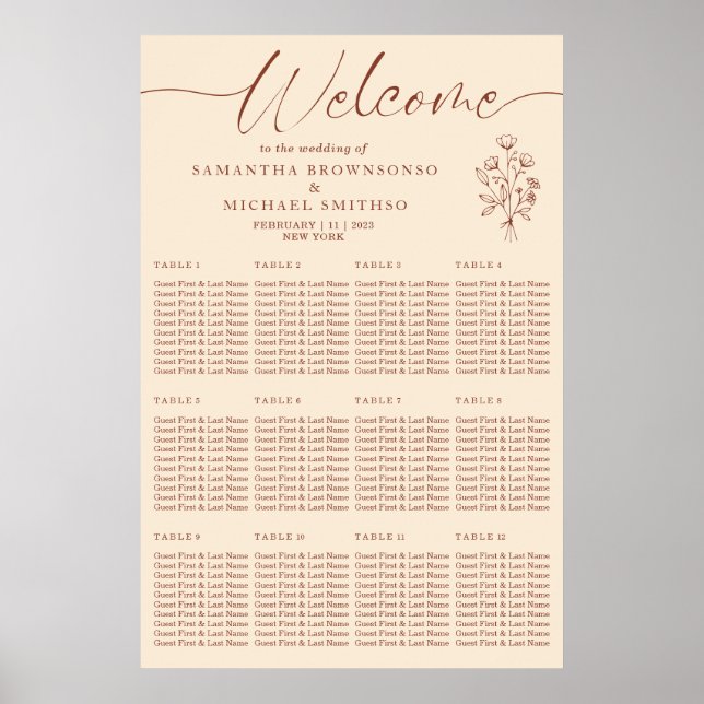 Elfenbens Terrakotta Botanisk Blommig Välkomstbröl Poster (Framsidan)