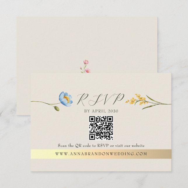 Elfenbens Wildflower QR-kod Bröllop OSA Kort (Fram/baksida)
