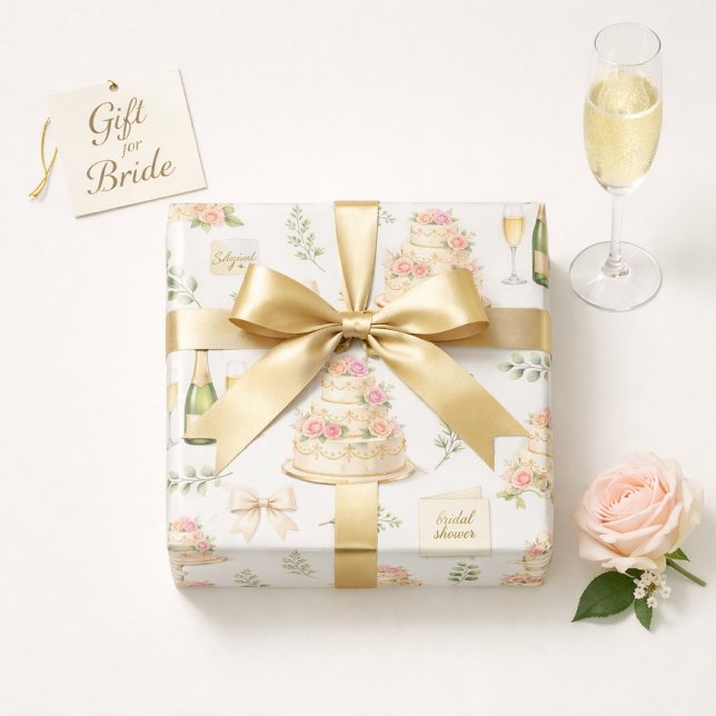 Elfenbensbågar & Champagne Bröllopsduschmönster Presentpapper (Skapare uppladdad)