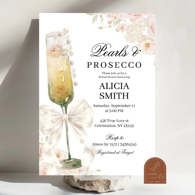 Elfenbensbåge Pärlor & Prosecco Bröllopsdusch Inbjudningar (Skapare uppladdad)