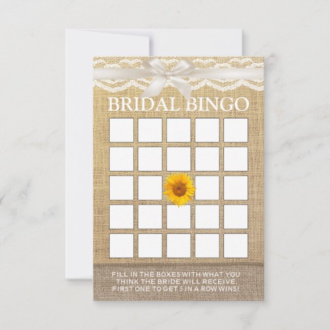 Elfenbensband Solros Linne Bröllopsdusch Bingo (Framsida)