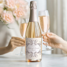 Elfenbensbarock Bröllopschampagne Flasketikett