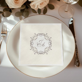 Elfenbensbarocka Monogram Bröllopsservetter Pappersservett