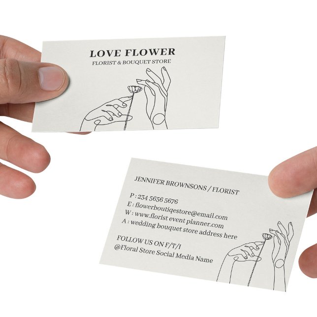 Elfenbensbeige blomsterhandritad botanisk visitkort (Ivory Beige Florist Handdrawn Botanical Business Card
)
