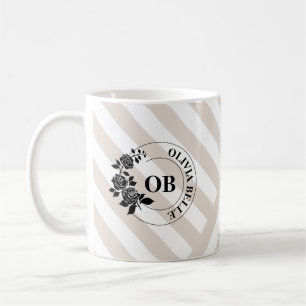 Elfenbensbeige ränder Monogram Kaffemugg