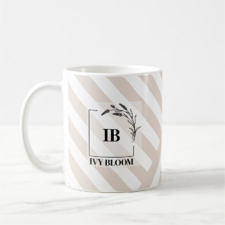 Elfenbensbeige Ränder Monogram Kaffemugg