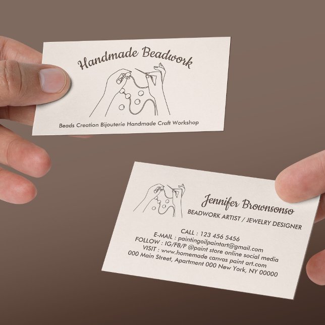 Elfenbensbeige Röda Pärlor Skapelse Bijouterie Visitkort (Ivory Beige Blush Beads Creation Bijouterie Business Card)