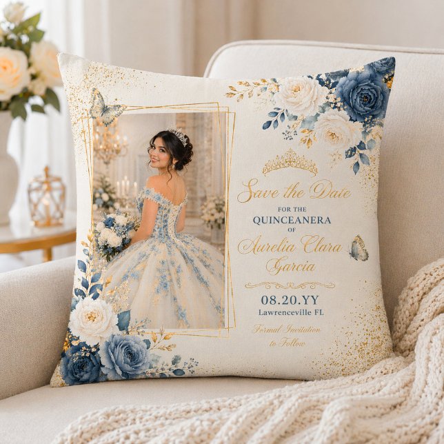 Elfenbensblå Quinceañera-kastkudde Kudde (Skapare uppladdad)