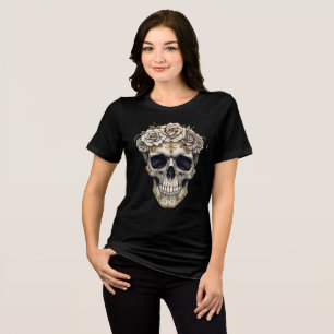 Elfenbensblommig Dödskalle Gotisk Halloween Kost T Shirt
