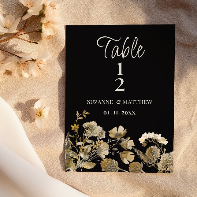 Elfenbensbruna svarta vilda blommor vinter Bordsko Inbjudningar (Ivory brown black wildflower winter Table Numbers)