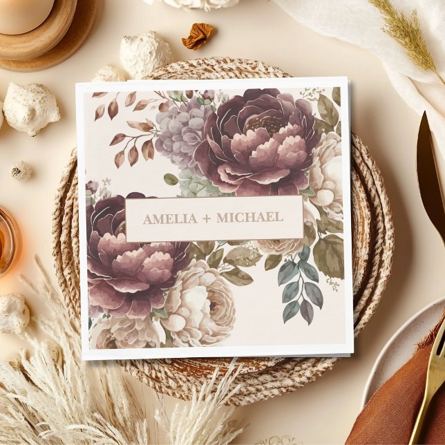 Elfenbensburgare blommigtar faller vinterbröllop pappersservett (Skapare uppladdad)