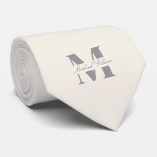 Elfenbenscrème Anpassad monogram bröllop groomsm Slips