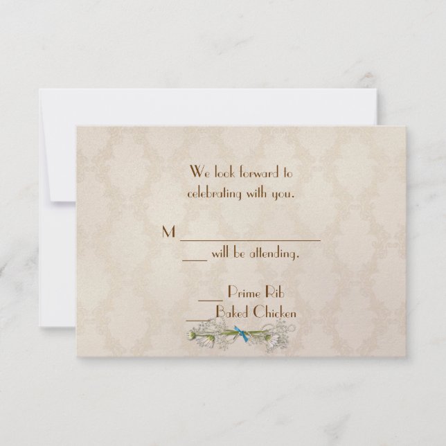 Elfenbensdamask och tusenskönor RSVP Inbjudningar (Framsida)