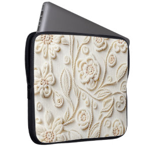 Elfenbensdesign för broderade Blommigtar Laptop Fodral