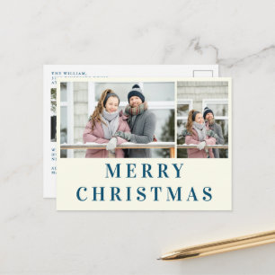 Elfenbensfärg Navy Blå Text God Jul Fotokollage Vykort