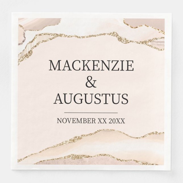 Elfenbensfärgad Agat & Guld Glitter Brud och Brudg Pappersservett (Framsida)