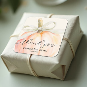 Elfenbensfärgad båge Liten pumpa för babyfirande Fyrkantigt Klistermärke