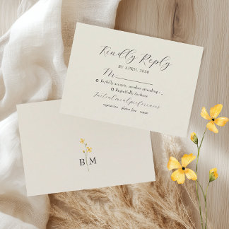 Elfenbensfärgad Blommig Monogram Bröllop OSA Kort