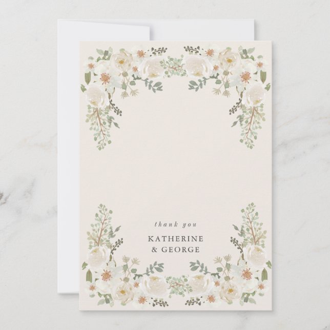 Elfenbensfärgad Blommig Trädgård Elegant Bröllop  Tack Kort (Framsida)