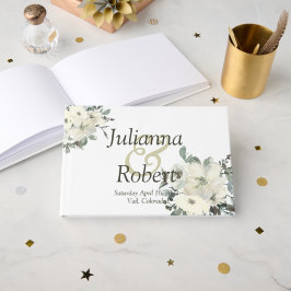 Elfenbensfärgad blommigt bröllop gäst bok