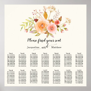 Elfenbensfärgad Blommigt med Ro vattenfärgssäten i Poster