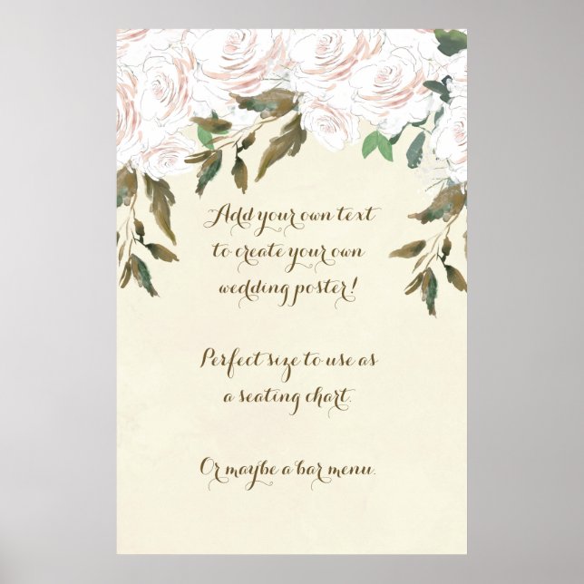 elfenbensfärgad blomsterbröllopsaffisch poster (Framsidan)
