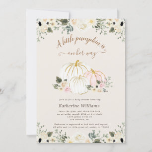 Elfenbensfärgad blomstergul pumpa baby shower inbj