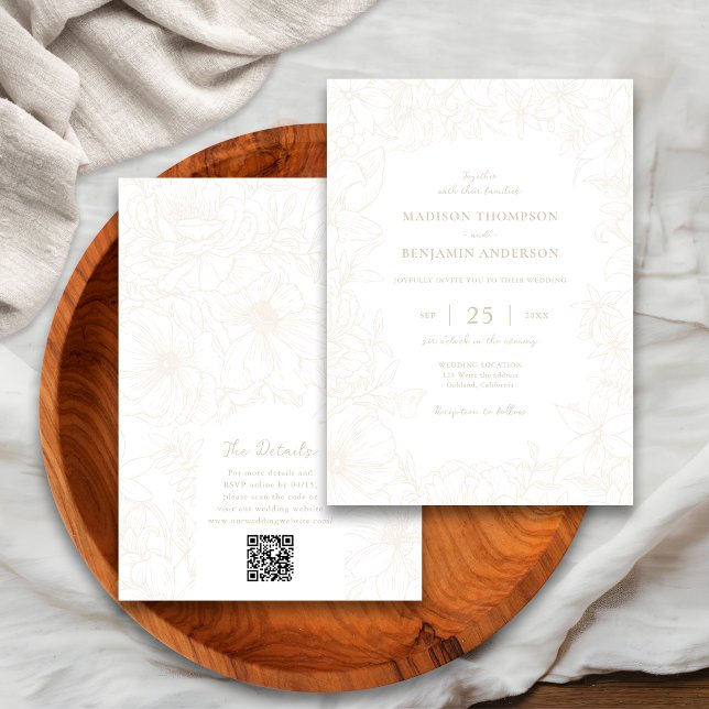 Elfenbensfärgad blomsterträdgårdsbåge RSVP QR-kod  Inbjudningar (Skapare uppladdad)
