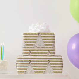 Elfenbensfärgad bröllopsdusch med glitter och guld presentpapper