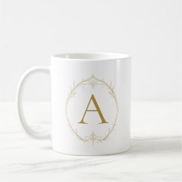 Elfenbensfärgad Champagne Lily Personlig Initial M Kaffemugg