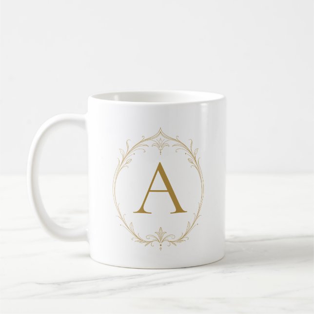 Elfenbensfärgad Champagne Lily Personlig Initial M Kaffemugg (Vänster)