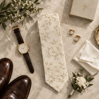 Elfenbensfärgad Champagne Pion Heritage Blommönste Slips