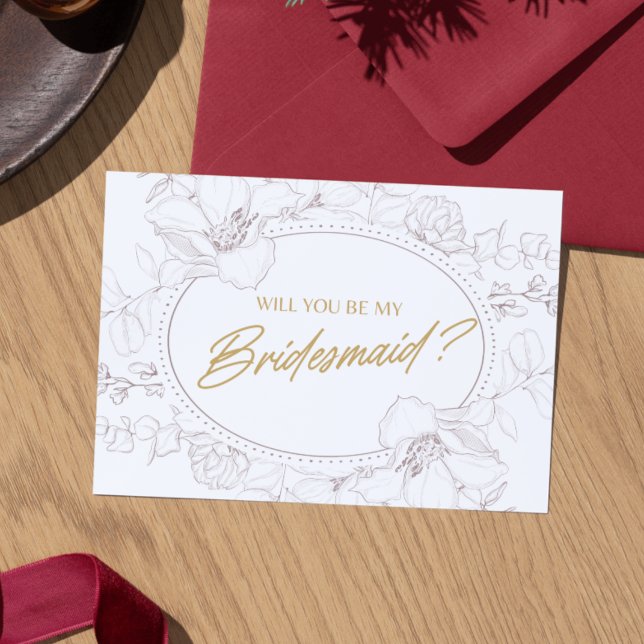 Elfenbensfärgad Elegant Blommig Väninnaförfrågan Inbjudningar (Whimsical Minimal Script Bridesmaid Proposal Card)