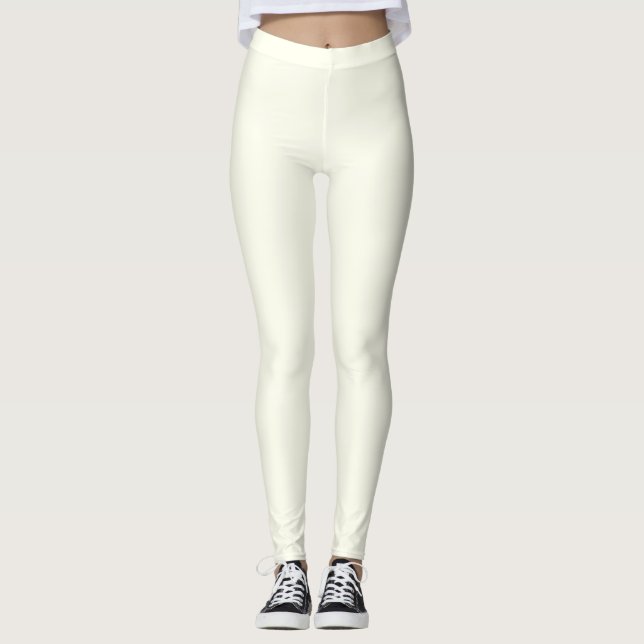 Elfenbensfärgad enfärgad leggings (Framsida)