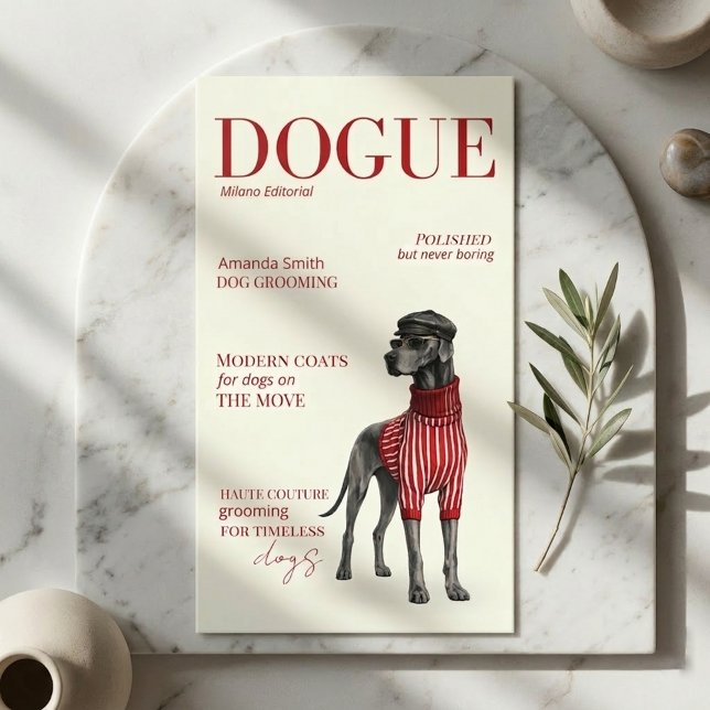Elfenbensfärgad Grand Danois Dogue Magazine Visite Visitkort (Skapare uppladdad)