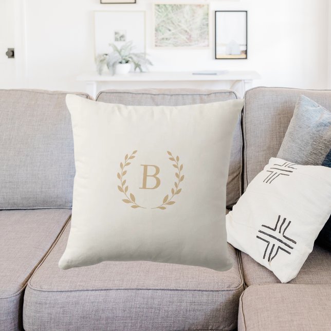 Elfenbensfärgad gul monogramkrans elegant kudde (Skapare uppladdad)