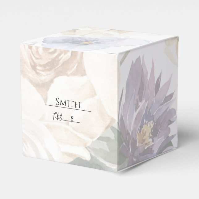 Elfenbensfärgad lavendelblå blomsterbröllopspresen presentaskar (Framsidan Sidan)