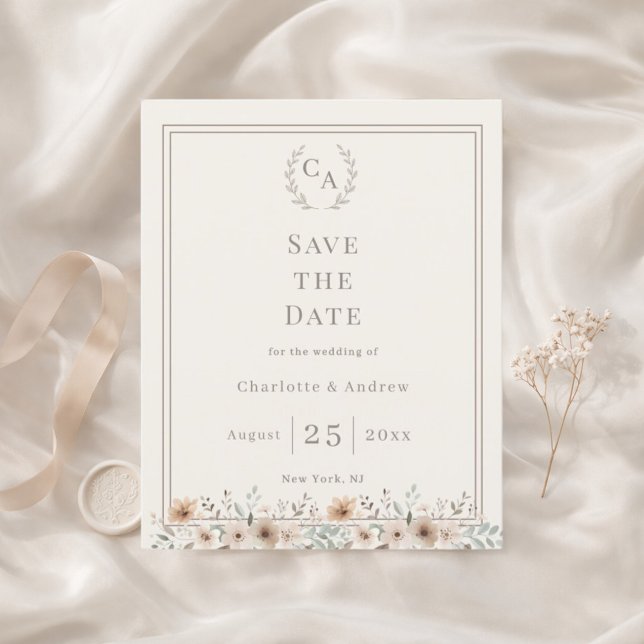 Elfenbensfärgad taupe monogram blomsterbröllop Spa (Skapare uppladdad)
