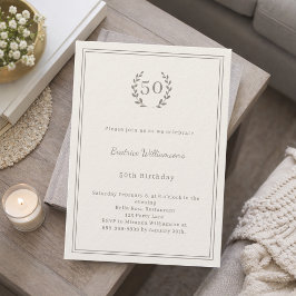 Elfenbensfärgad taupe monogram elegant lyx födelse inbjudningar