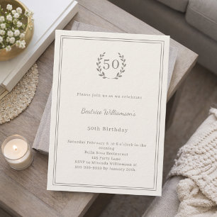 Elfenbensfärgad taupe monogram elegant lyx födelse inbjudningar