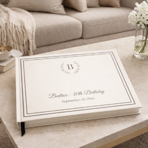 Elfenbensfärgad taupe Monogram Födelsedag Gästböcker