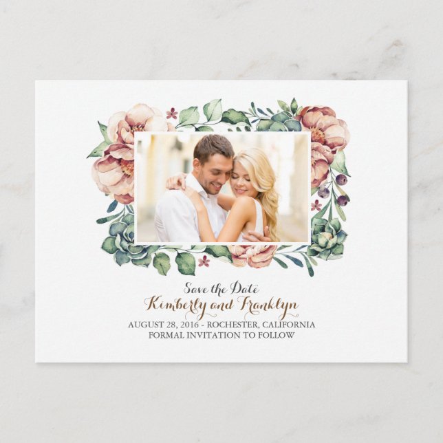 elfenbensfärgade blommor och suckulenter foto spar meddelande vykort (Framsida)