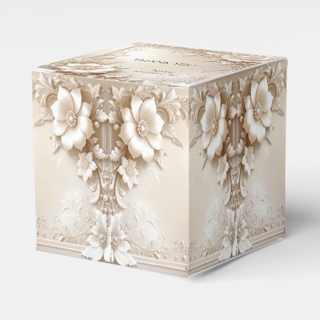Elfenbensfärgade blommor presentbox presentaskar (Framsidan Sidan)