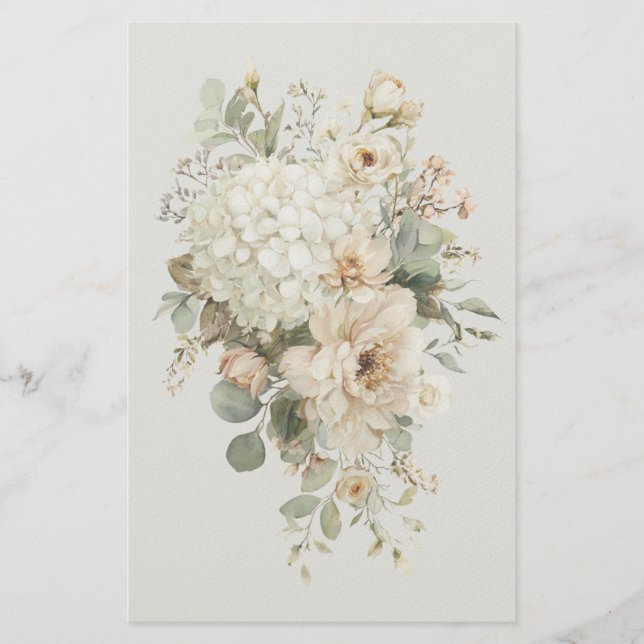 Elfenbensfärgade blomsterarrangemang Klistermärke  Brevpapper (Framsida)