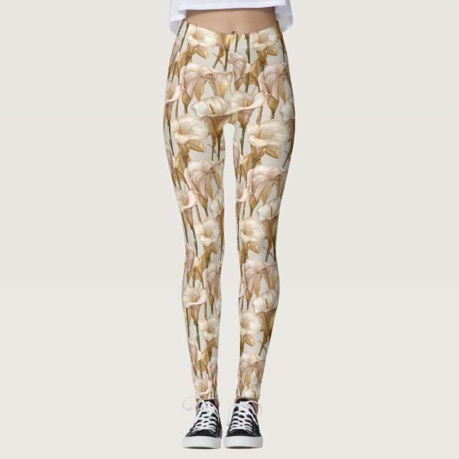Elfenbensfärgade Calla liljor Inspirerade presente Leggings (Framsida)