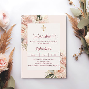 Elfenbensfärgade dammiga rosblommor Konfirmation Inbjudningar