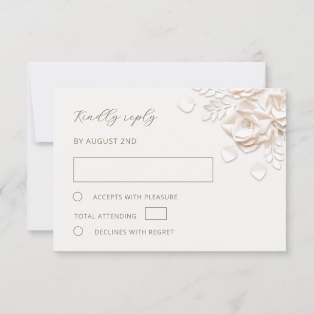 Elfenbensfärgade falska pappersklippta rosor bröll OSA kort (Framsida)