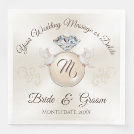Elfenbensfärgade monogram bröllopservetter, diaman pappersservett